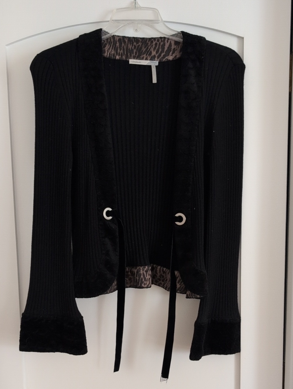 Classiques Entier Black Ribbed Open Cardigan with Velvet Trim